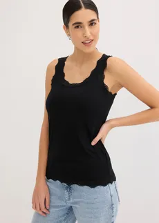 Lot de 2 tops doux en viscose extensible • noir-écru • Boutique bonprix