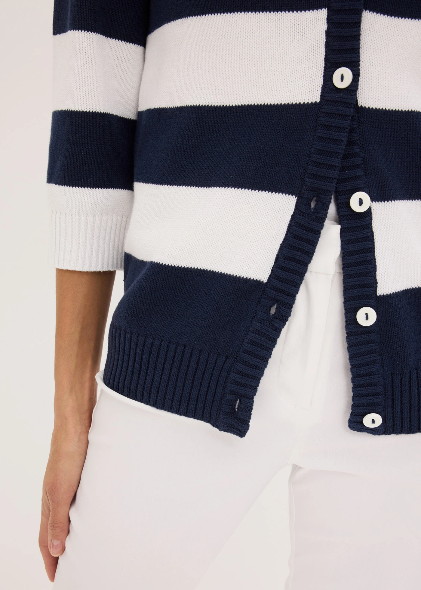 Gebreid vest van katoen • donkerblauw/wit gestreept • bonprix online shop