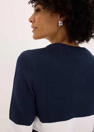 Gebreid vest van katoen • donkerblauw/wit gestreept • bonprix online shop