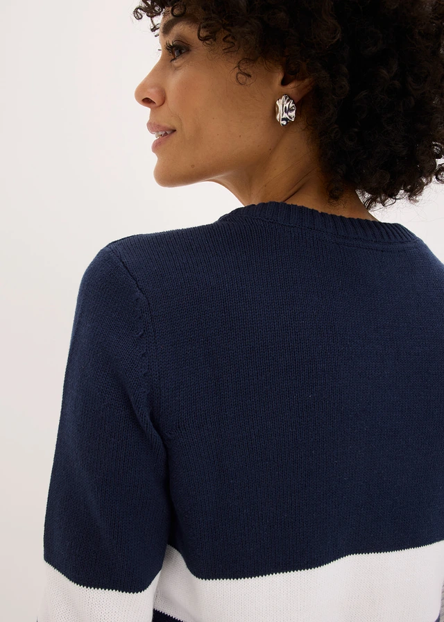 Gebreid vest van katoen • donkerblauw/wit gestreept • product-page.page-title-suffix