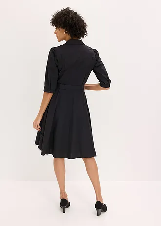 Overhemdjurk met kant en strikceintuur • zwart • bonprix online shop