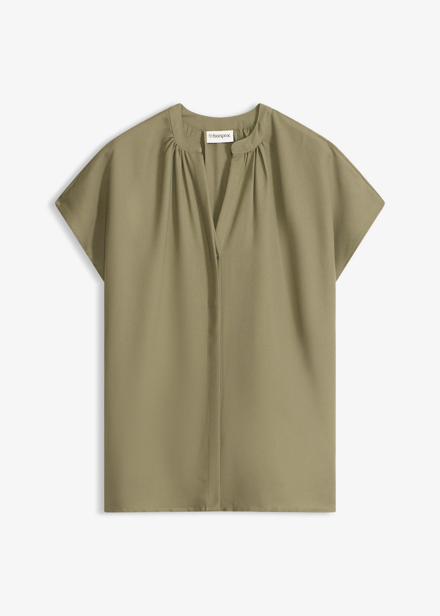 Blouse met korte mouwen en blinde knoopsluiting • olijfgroen • bonprix online shop