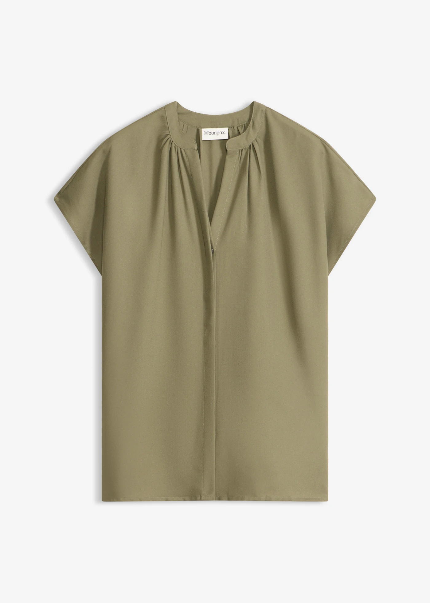 Halenka se skrytou knoflíkovou légou, krátký rukáv • olivová • bonprix obchod