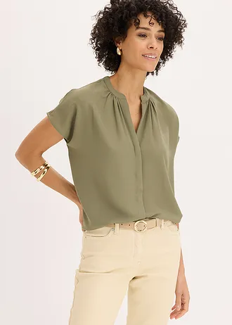 Chemisier manches courtes à boutonnage invisible • olive • Boutique bonprix