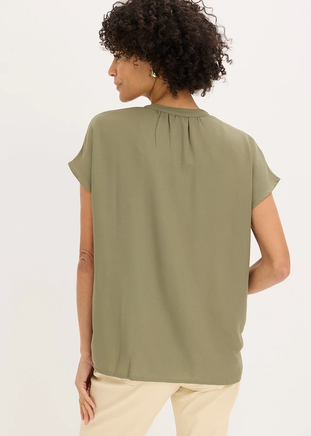 Blouse met korte mouwen en blinde knoopsluiting • olijfgroen • product-page.page-title-suffix