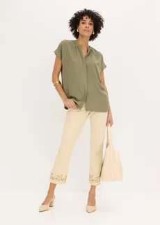 Halenka se skrytou knoflíkovou légou, krátký rukáv • olivová • bonprix obchod