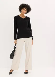 T-shirt manches longues détails œillets • noir • Boutique bonprix