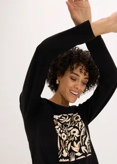 T-shirt manches longues en coton extensible • noir/beige galet/marron moka imprimé • Boutique bonprix