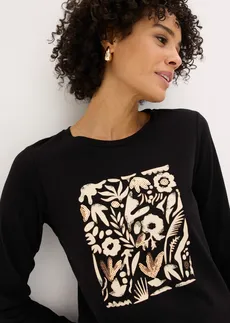 T-shirt manches longues en coton extensible • noir/beige galet/marron moka imprimé • Boutique bonprix