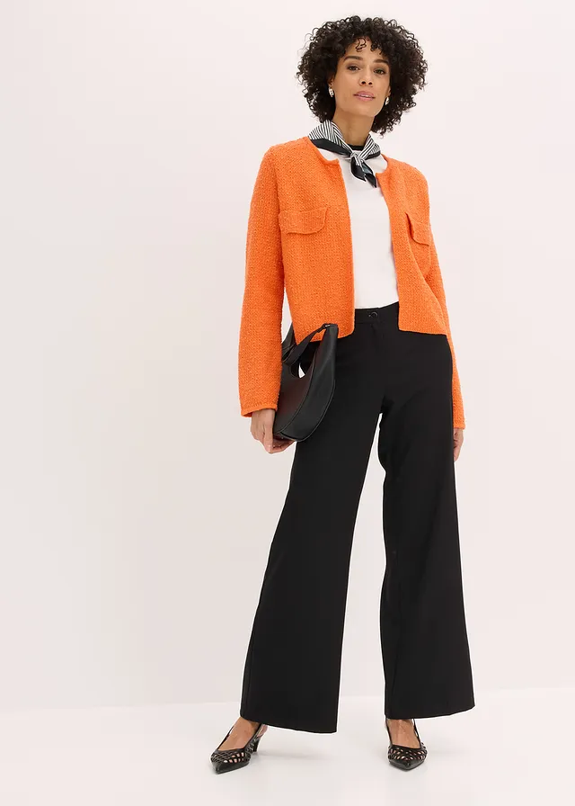 Pantaloni marlene cu talie comodă negru/ecru