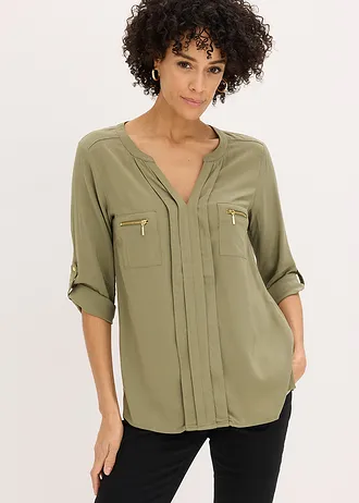 Tuniekblouse van soepele viscose, Kleur: olijfgroen