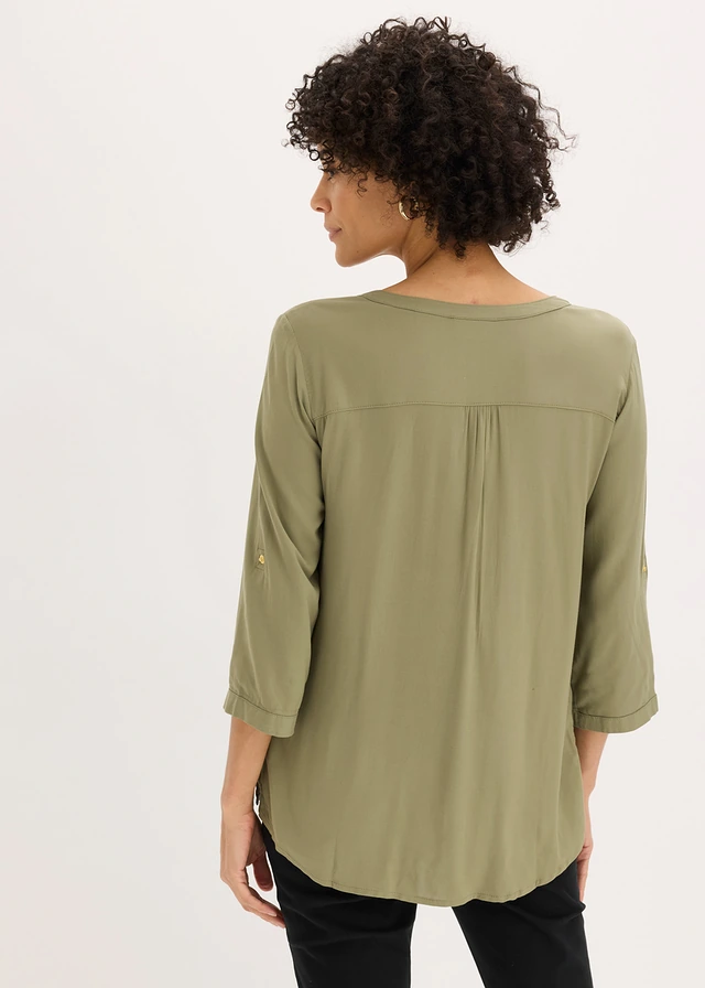 Tuniekblouse van soepele viscose, Kleur: olijfgroen