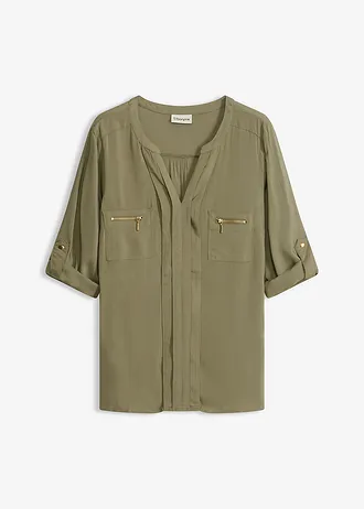 Tuniekblouse van soepele viscose, Kleur: olijfgroen