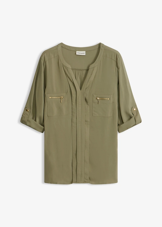 Tuniekblouse van soepele viscose, Kleur: olijfgroen