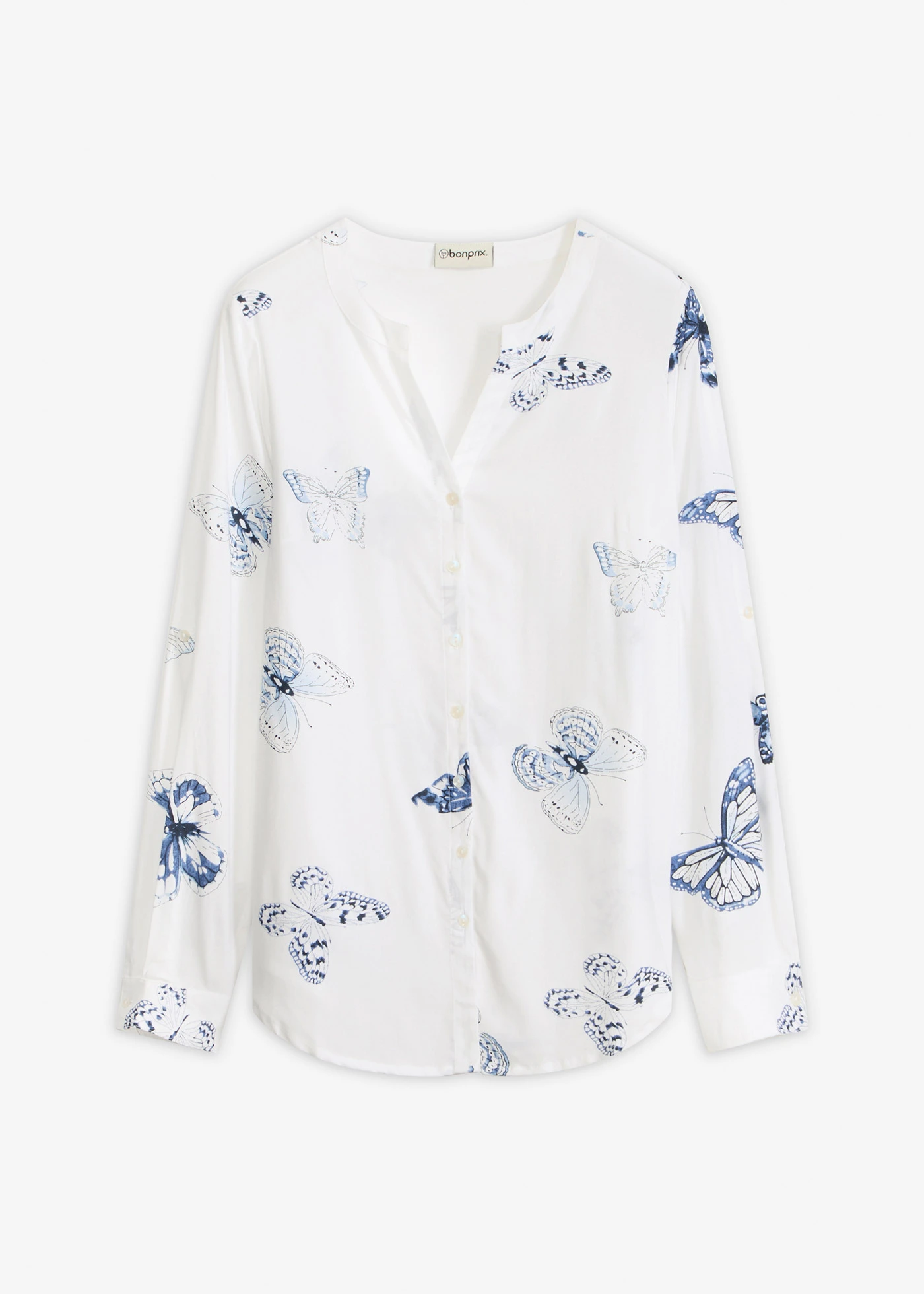 Viscose blouse met print • wit/blauw met print • bonprix online shop