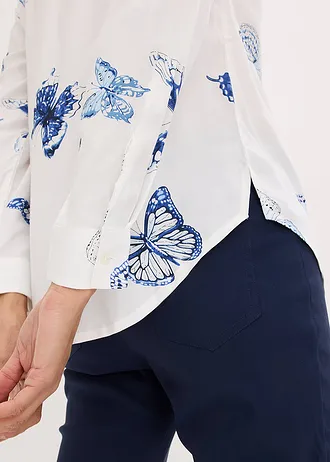 Viscose blouse met print • wit/blauw met print • bonprix online shop