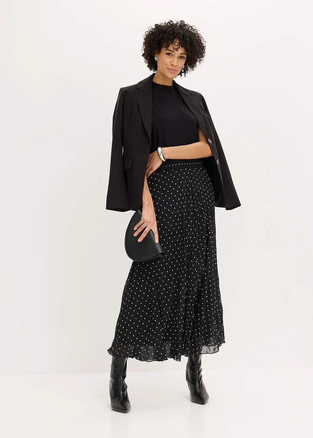 Chiffon rok in crash look, Kleur: zwart-wit gestippeld