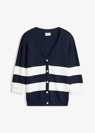 Gebreid vest van katoen, Kleur: donkerblauw/wit gestreept