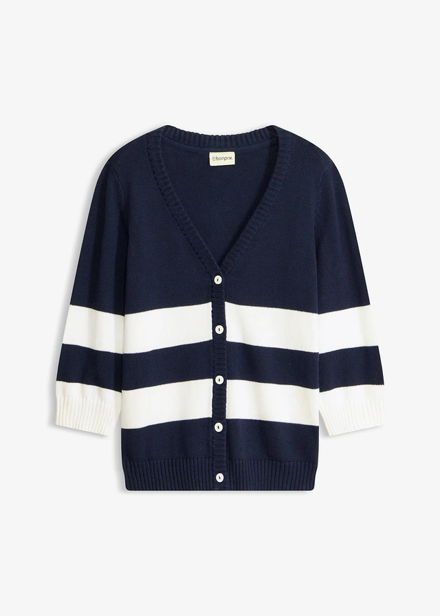 Gilet en maille de coton, Couleur: bleu foncé-blanc rayé
