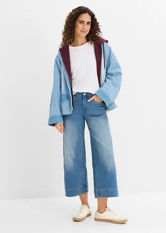 Blugi culotte din material ultrasoft, culoare: bleu denim uzat