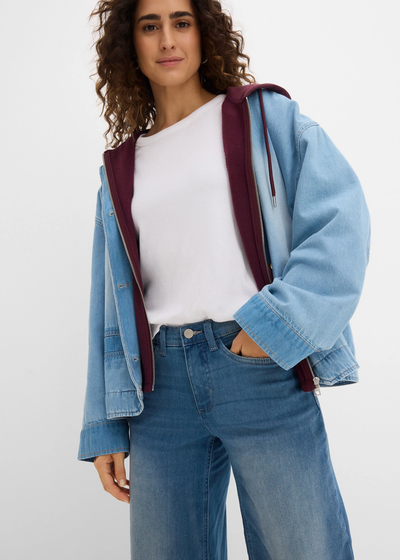 Jupe-culotte en jean ultra-doux • bleu clair denim used • Boutique bonprix