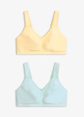 Lot de 2 soutiens-gorge coton sans armatures, Couleur: jaune clair + bleu aqua