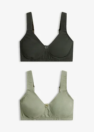 Sutien minimizer invizibil fără armătură, cu bumbac organic (set/2 buc.) • oliv+oliv închis • magazin bonprix
