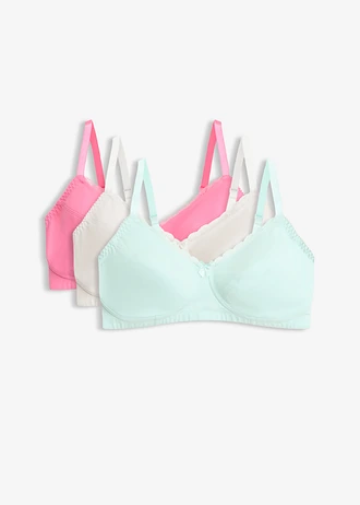 Sutien fără armătură cu bumbac (set/3 buc.) • roz-flamingo+verde-mentă pastel+argintiu • magazin bonprix