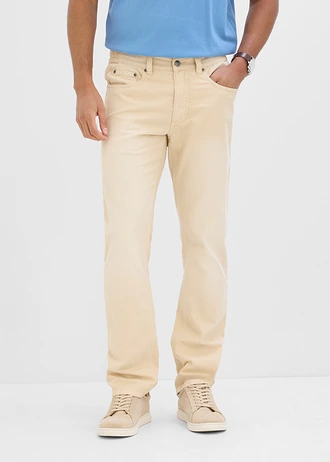 Lichte regular fit straight jeans van coloured denim met eleastische tailleband • lichtsand • bonprix online shop
