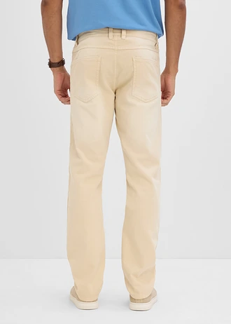 Lichte regular fit straight jeans van coloured denim met eleastische tailleband, Kleur: lichtsand