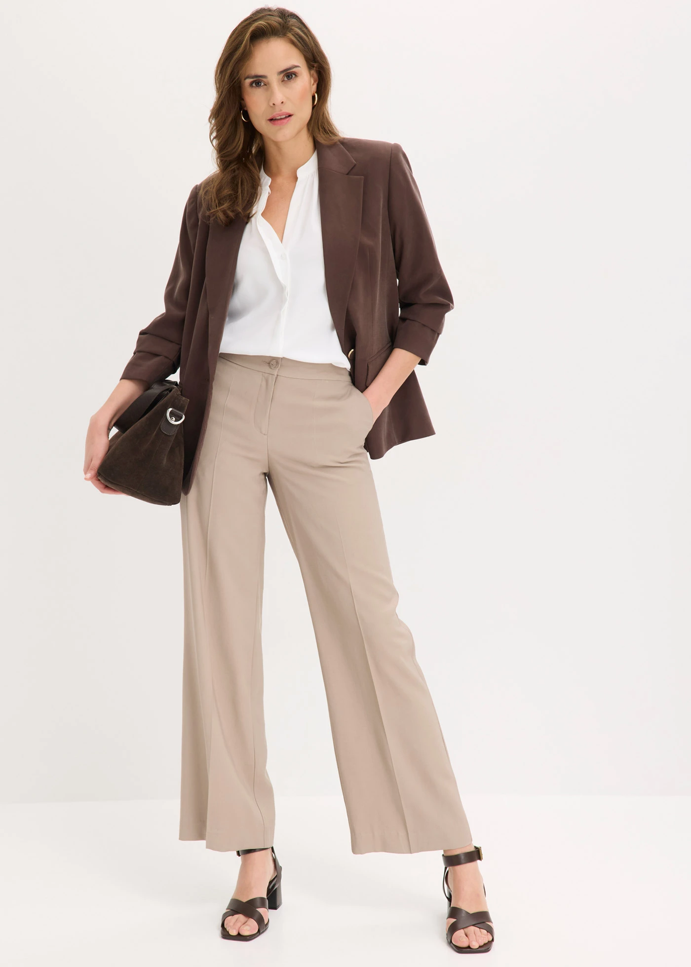 Casual blazer van viscose met 3/4 mouwen • donkerbruin • bonprix online shop