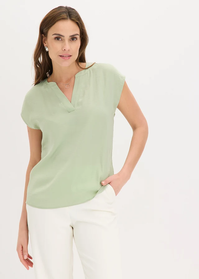 Satijnen tuniek met korte mouwen en oversized schouders