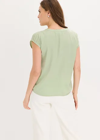 Blouse manches courtes ample en satin avec épaules descendues • vert pâle • Boutique bonprix