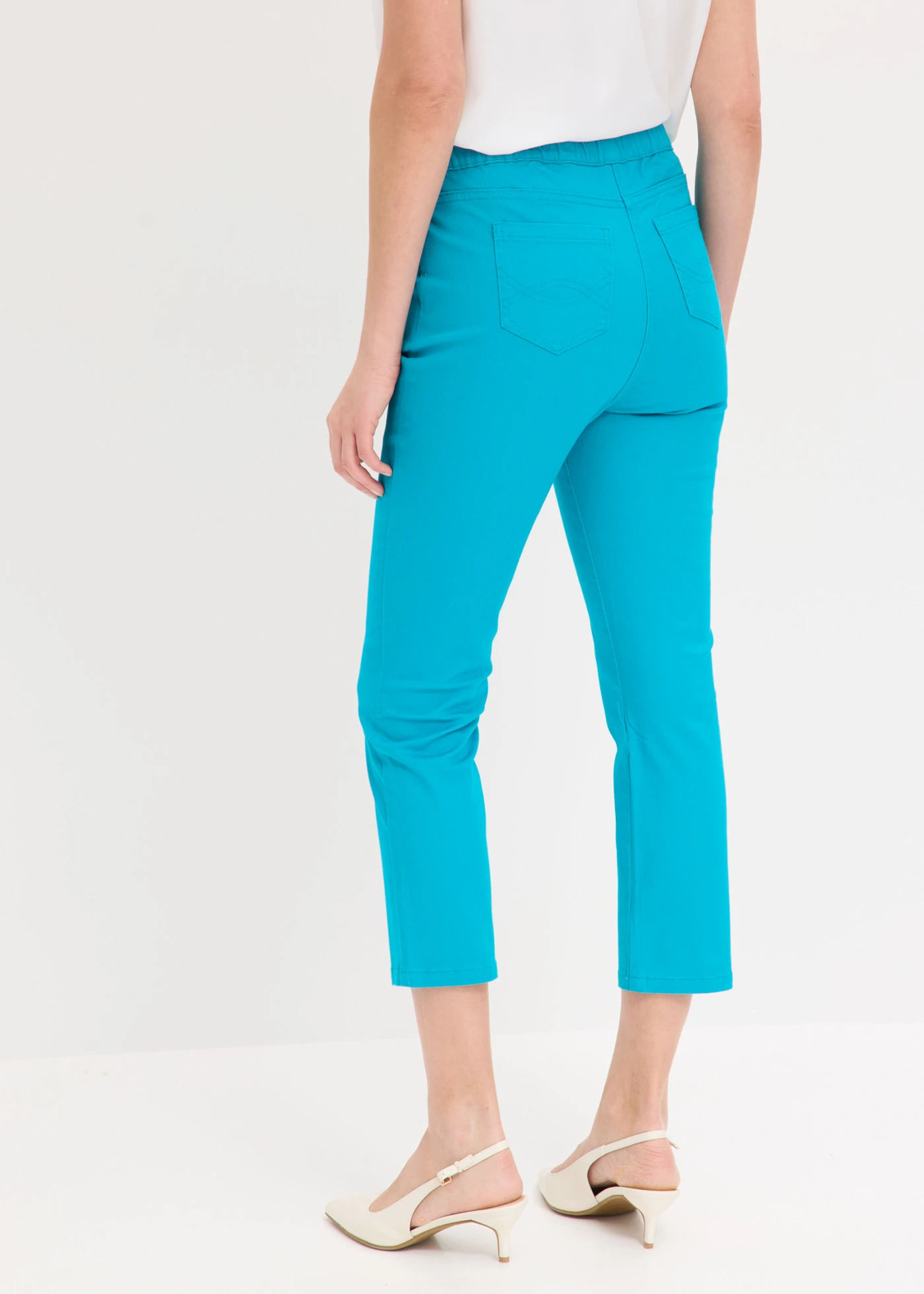 Pantaloni 7/8 cu talie elastică, cu stretch • albastru-lagună • magazin bonprix