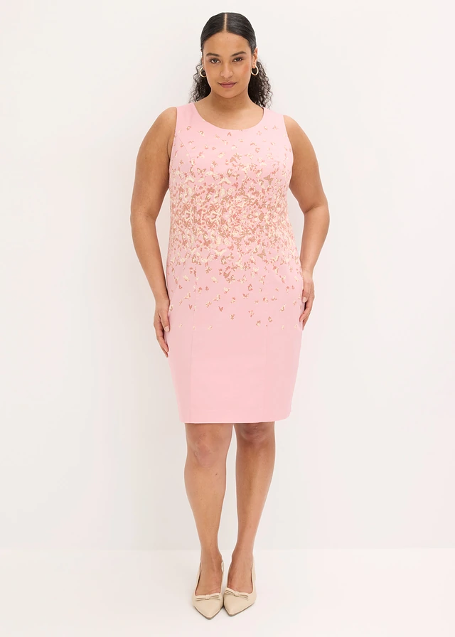 Kokerjurk met print, Kleur: asroze met print