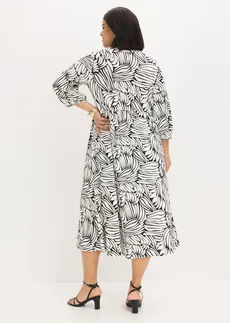Robe-tunique douce en jersey viscose, Couleur: noir/écru imprimé