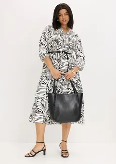 Robe-tunique douce en jersey viscose, Couleur: noir/écru imprimé