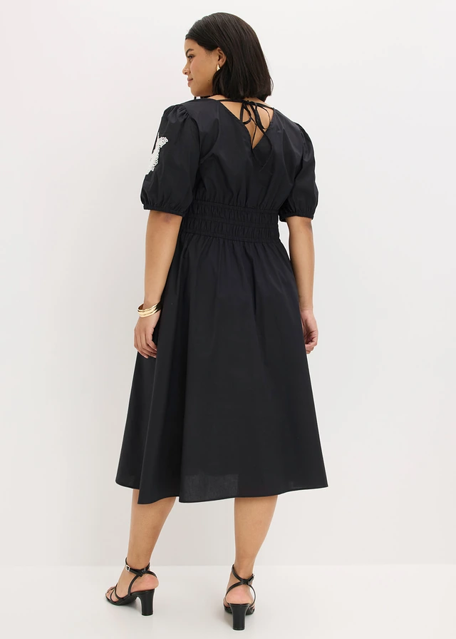 Robe midi brodée, Couleur: noir-blanc floral