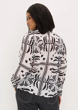 Chemisier, Couleur: écru-noir imprimé