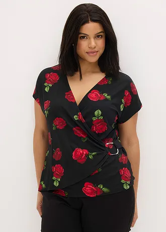 Gedessineerd shirt van een zachte viscosemix, Kleur: zwart gebloemd