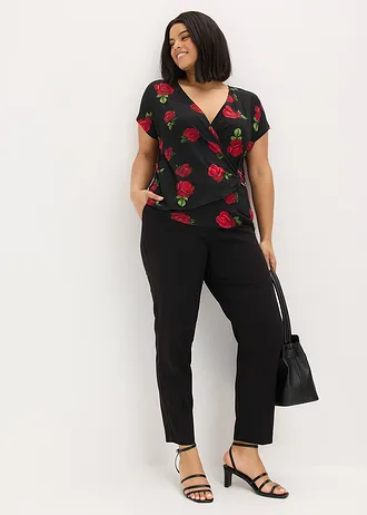 Gedessineerd shirt van een zachte viscosemix, Kleur: zwart gebloemd