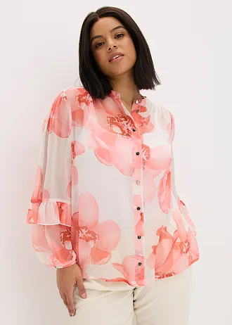 Šifónová halenka, barva: přírodní bílá s květy