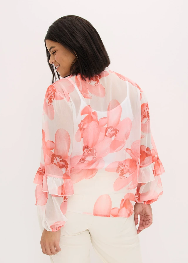 Chiffon blouse, Kleur: wolwit gebloemd