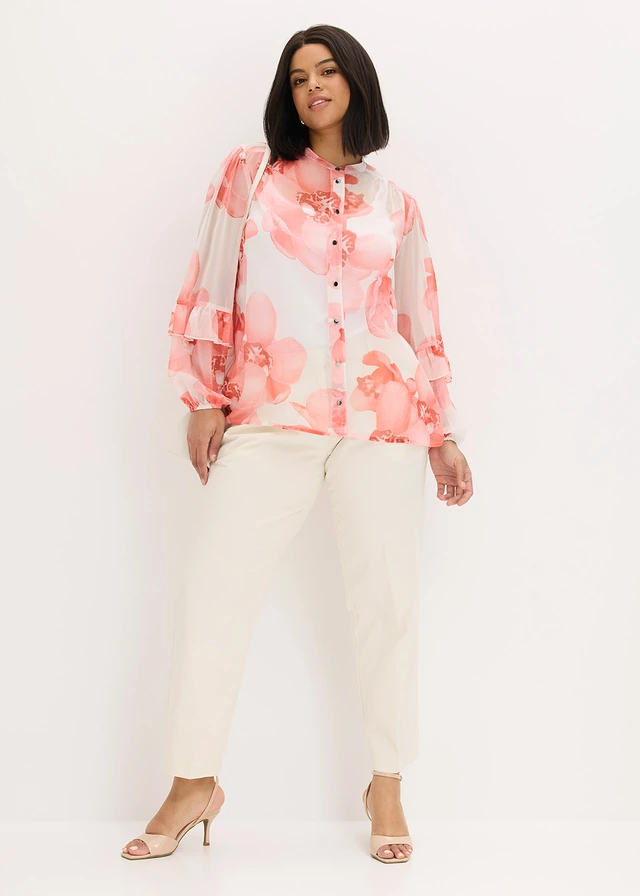 Chiffon blouse, Kleur: wolwit gebloemd