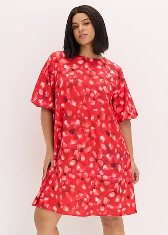Jurk met ballonmouwen, Kleur: rood gebloemd