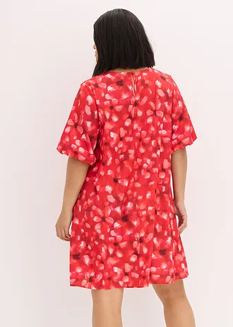 Jurk met ballonmouwen, Kleur: rood gebloemd