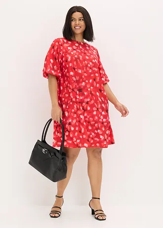 Jurk met ballonmouwen, Kleur: rood gebloemd