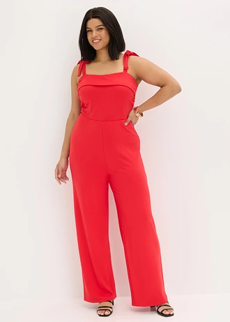 Jumpsuit met strikbandjes, Kleur: aardbeirood