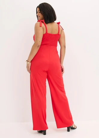 Jumpsuit met strikbandjes, Kleur: aardbeirood