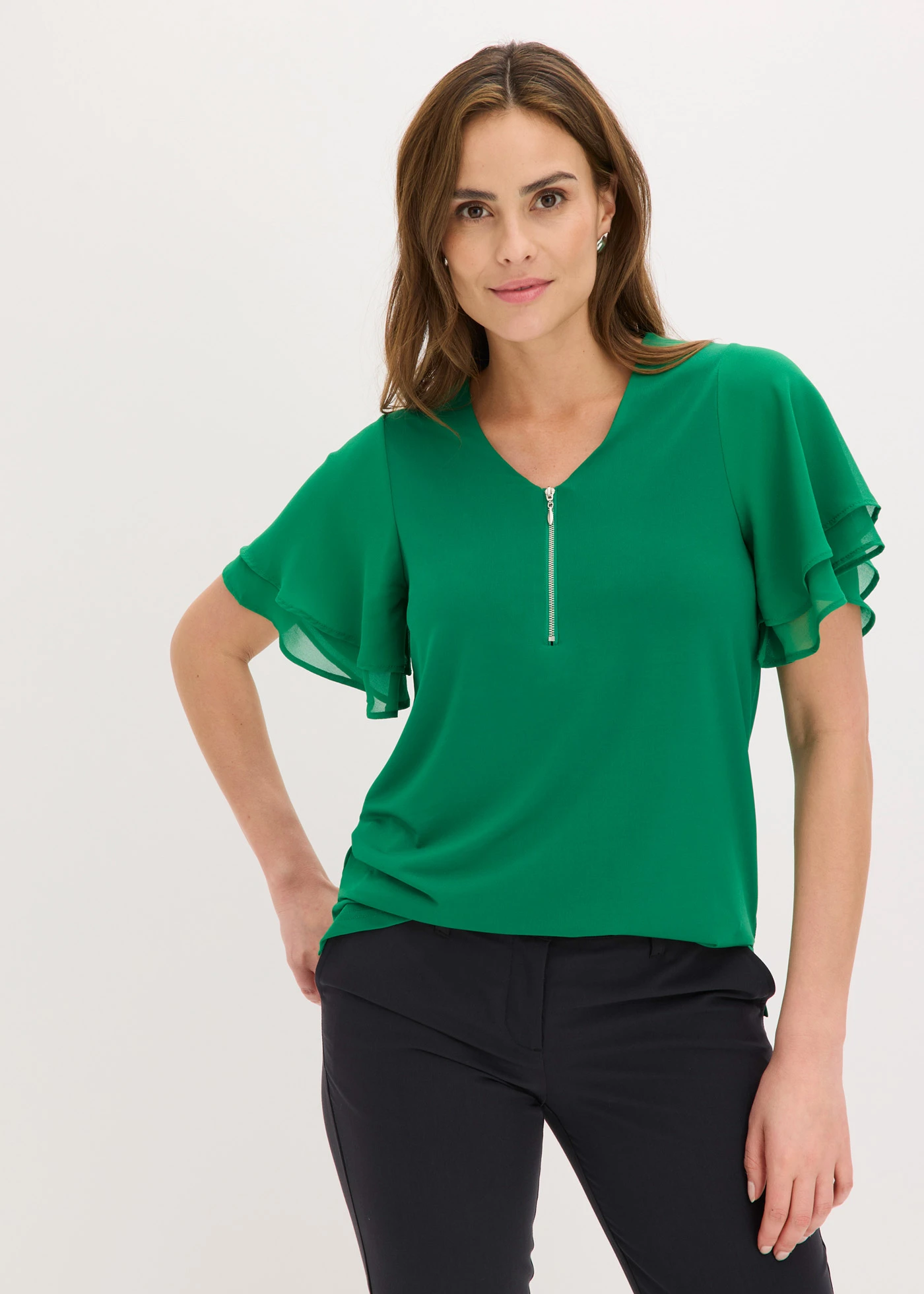 Bluză cu mâneci din șifon • verde-nestemată • magazin bonprix